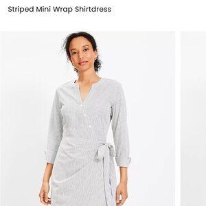 LOFT Gray Striped Wrap Mini Dress